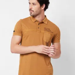 Spykar Khaki Slim Fit Printed Polo T-Shirt-picture-20