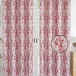 AJISH Maroon & White Set of 2 Floral Door Curtain-image-12
