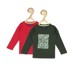 allen solly junior Allen Solly Kids Pink & Olive Printed Full Sleeves T-Shirt (Pack Of 2)-picture-32