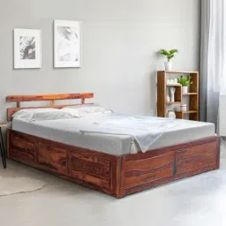 Duroflex Admire Brown Sheesham Wood With Storage King Bed in Honey Finish-picture-12