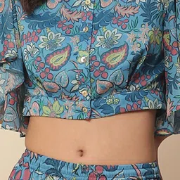 aarke Ritu Kumar Blue Floral Print Crop Top With Palazzos image 4
