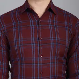 Indian Needle Maroon Regular Fit Check Cotton Shirt image 4