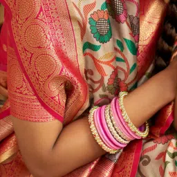 Elora Beige Silk Woven Saree With Unstitched Blouse image 4