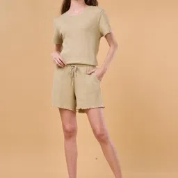 Enamor Beige Plain Lounge Shorts image 4