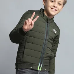 Monte Carlo Boys Printed Olive Mock Neck Full Sleeve Jacket image 4