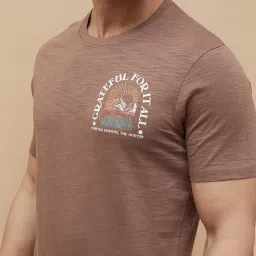 Code By Lifestyle Brown Regular Fit Printed T-Shirt image 4