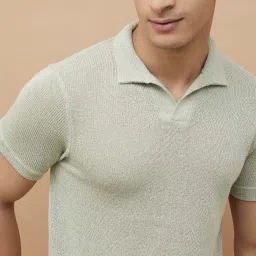 Fame Forever By Lifestyle Light Green Regular Fit Self Pattern Polo T-Shirt image 4