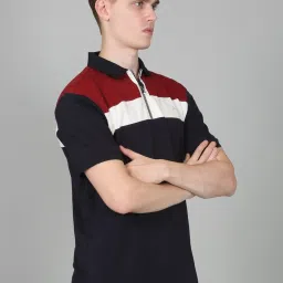 Cantabil Navy Regular Fit Colour Block Polo T-Shirt image 4