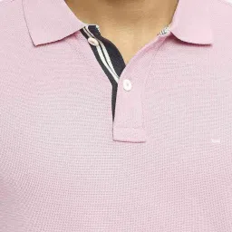 Basics Pink Cotton Muscle Fit Texture Polo T-Shirt image 4