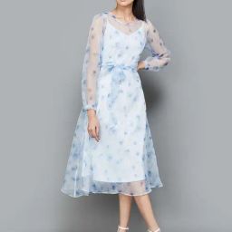 Code by Lifestyle White & Blue Floral Print A-Line Dress With Inner-picture-13