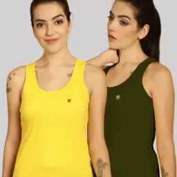 Friskers Yellow & Green Cotton Sports Tank Top - Pack Of 2-image-15