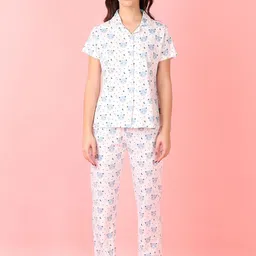 V-Mart Women Graphic Printed Lapel Collar Short Sleeves Night suit-picture-24