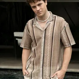 Campus Sutra Beige Regular Fit Striped Shirt-image-9