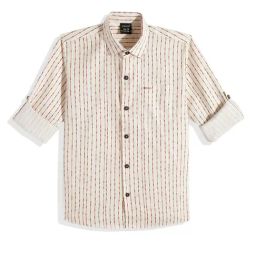 Charchit Boys Brown Cotton Striped Shirt-picture-20