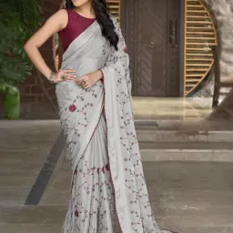 Manohari Grey Embroidered Saree With Unstitched Blouse-picture-30