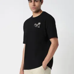 R&B Black Cotton Relaxed Fit Printed T-Shirt image 3