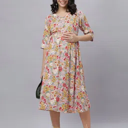 Mammas Maternity Floral Print Fit & Flare Maternity Dress image 5