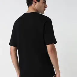 R&B Black Cotton Relaxed Fit Printed T-Shirt image 2