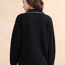 RAREISM Black Acrylic Solid Long Sleeves Sweater image 2