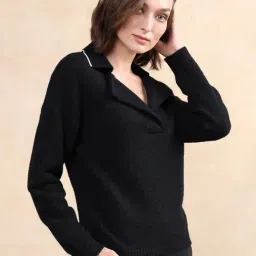 RAREISM Black Acrylic Solid Long Sleeves Sweater image 3