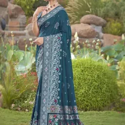 Manohari Blue Woven Saree With Unstitched Blouse image 4
