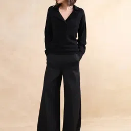 RAREISM Black Acrylic Solid Long Sleeves Sweater image 5