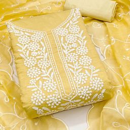 HERE&NOW Floral Embroidered Thread Work Chanderi Cotton Unstitched Dress Material-picture-47