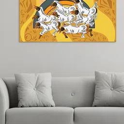 nestroots Yellow & White Seven Horses of Fortune Care Canvas Religious Wall Painting-image-31