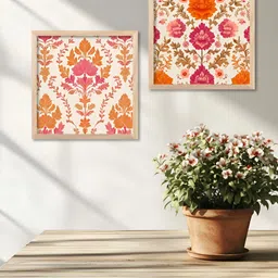 Kotart Brown & Orange 2 Pieces Wooden Floral Wall Paintings-picture-17