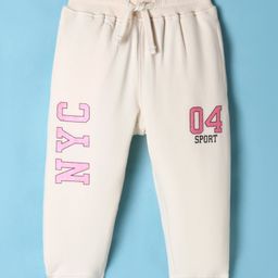 Doreme Terry Knit Full Length Text Printed Fleece & Woollen Bottomwear - Off White-picture-3