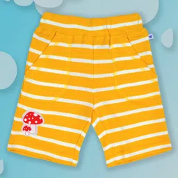 Pranava 100% Organic Cotton Mushroom Embroidered Striped Shorts - Yellow-picture-21