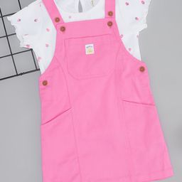 Pantaloons Baby Denim Solid Dungaree & Half Sleeves Strawberry Printed Tee - Pink-picture-19