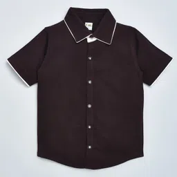 Kiwi Cotton Half Sleeves Solid Contrast Piping Shirt - Brown-picture-15