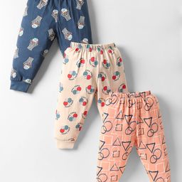 CUCUMBER Cotton Knit Full Length Sports Theme Printed Leggings Pack of 3 - Navy Blue Peach & Ivory-picture-40