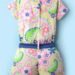 Dew Drops Poplin Woven Half Sleeves Jumpsuit with Floral Print & Belt - Multicolor image 2
