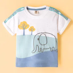 ToffyHouse Cotton Knit Half Sleeves T-Shirt & Shorts Set With Elephant Print - Blue & White image 2