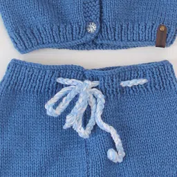 Woonie Full Sleeves Colour Blocked Handknitted Sweater Set - Blue image 4