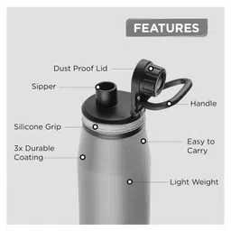 Pexpo Altros Pro Stainless Steel Hot & Cold Vacuum Insulated Flask, 940 ml, Grey | Leak Proof | Easy to Carry Loop Handle | Sports Water Bottle | Trekking | Gym | Office | Home | Limited RCB Edition image 3
