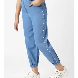 nautinati Nauti Nati Cotton Denim Pearl Embellished Joggers Style Jeans - Blue image 4