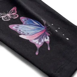 Pine Kids Cotton Lycra Knit Full Length Leggings With Butterfly Print - Black image 3