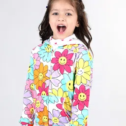 Babyhug Cotton Knit Full Sleeves Front Open Sweatjacket with Hood  Floral Print- Multicolour image 4