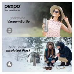 Pexpo Altros Pro Stainless Steel Hot & Cold Vacuum Insulated Flask, 940 ml, Grey | Leak Proof | Easy to Carry Loop Handle | Sports Water Bottle | Trekking | Gym | Office | Home | Limited RCB Edition image 4