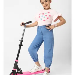 nautinati Nauti Nati Cotton Denim Pearl Embellished Joggers Style Jeans - Blue image 5