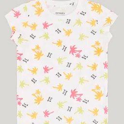 Pantaloons Junior Cotton Woven Solid Dungaree With Half Sleeves Palm Trees Printed Tee - White image 5