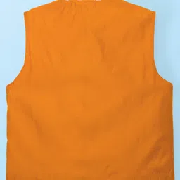 EARTHY TOUCH Viscose Woven Full Sleeves Kurta Pajama Set with Jacket & Floral Embroidery - Orange image 4