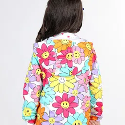 Babyhug Cotton Knit Full Sleeves Front Open Sweatjacket with Hood  Floral Print- Multicolour image 5