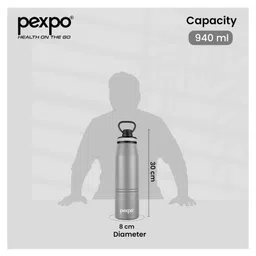 Pexpo Altros Pro Stainless Steel Hot & Cold Vacuum Insulated Flask, 940 ml, Grey | Leak Proof | Easy to Carry Loop Handle | Sports Water Bottle | Trekking | Gym | Office | Home | Limited RCB Edition image 5