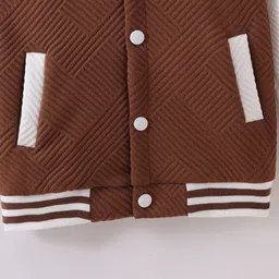 Mark & Mia Full Sleeves Winter Wear Jacket & Joggers Set with Dino Badge & Print - Brown & White image 5