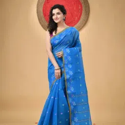 Desh Bidesh Blue Cotton Woven Saree image 4