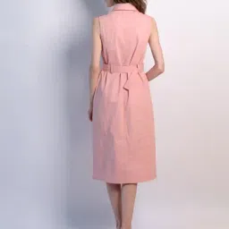 VIRGIO Pink Regular Fit Solid Dress with Belt image 2